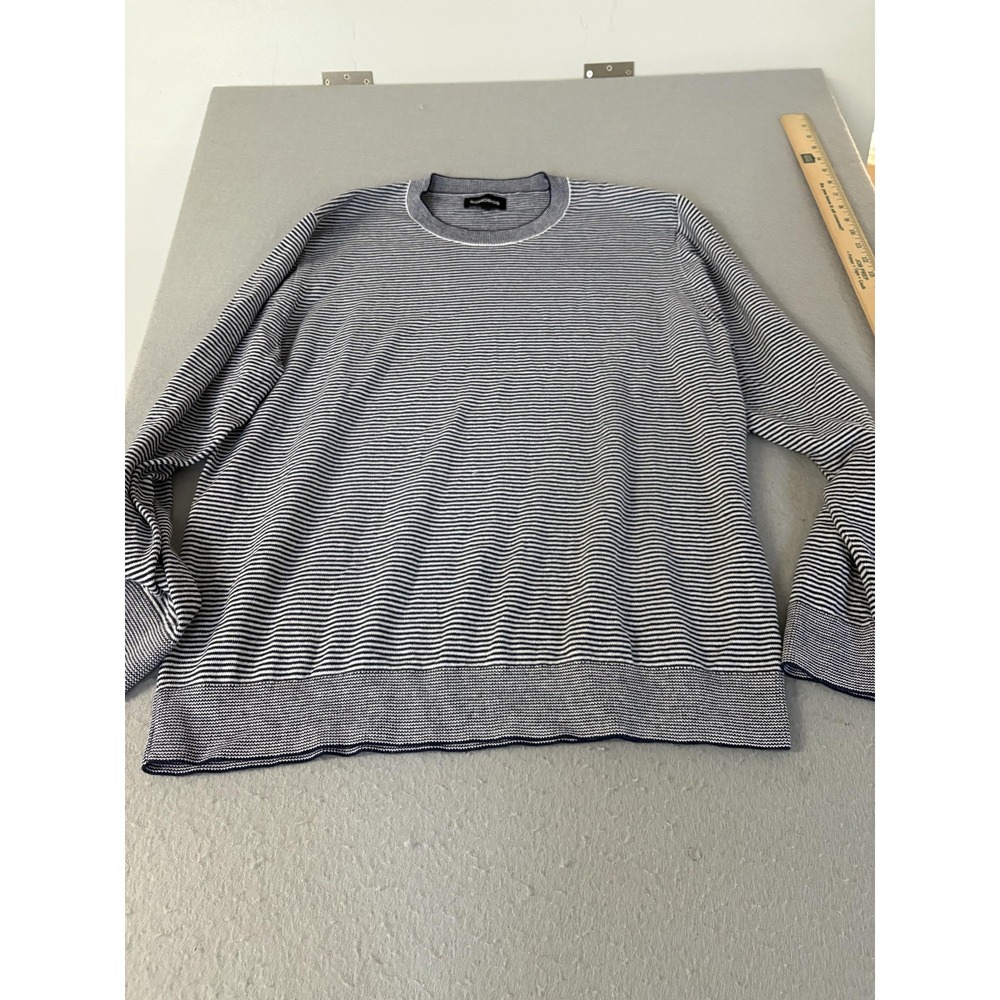 Bonobos Sweater Mens 2XL Blue White Stripe Crewneck Lightweight Knit Long Sleeve